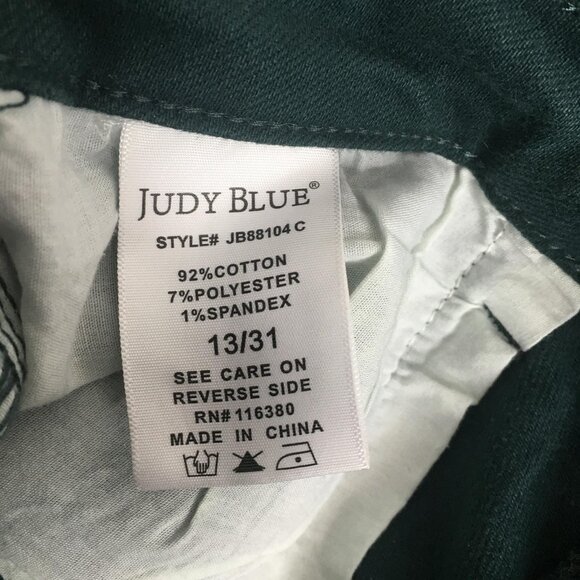 Judy Blue Jeans Womens 13/31 Green Wide Leg Crop Button Fly Raw Hem JB88104 - Picture 5 of 16